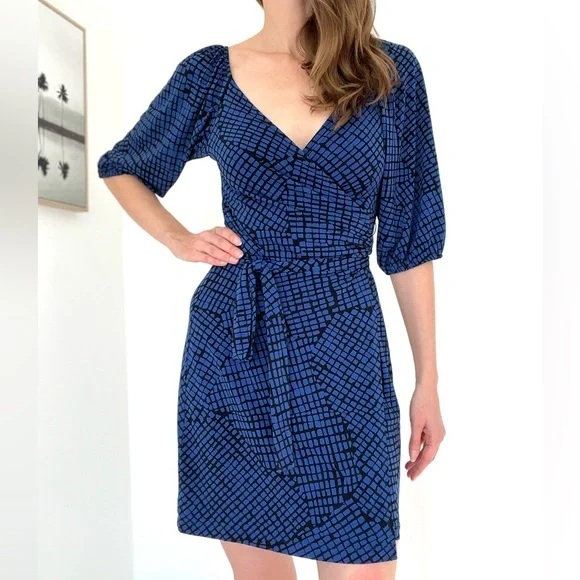BCBGeneration Blue Balloon Sleeve Wrap Dress - Picture 1 of 5